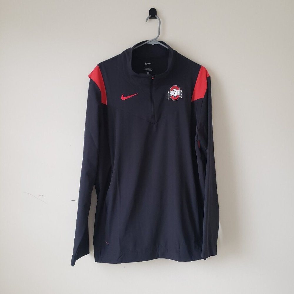 Ohio State Buckeyes 1/4 Zip On Field Jacket Mens Large Black Red Nike NCAA NWT